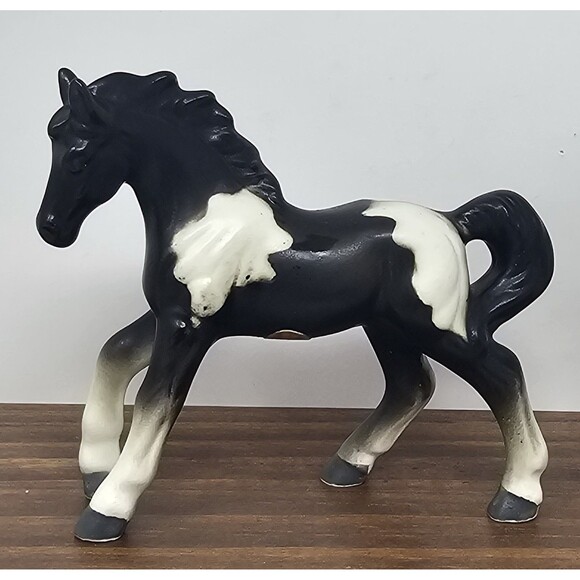 Enesco Other - Vtg Enesco Porcelain E-3295 Black White Painted Pony Figurine 4.5"x4" Japan